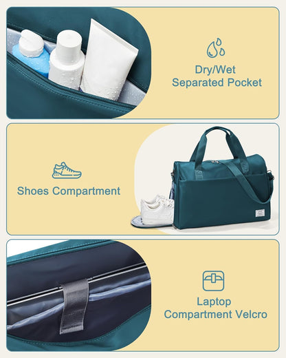 Gym Bag Womens Mens with Shoes Compartment and Wet Pocket Travel Duffel Bags for Women for Plane Sport Gym Tote Bag with Toiletry Bags Waterproof Weekend Overnight Carry on Bag Hospital Holdalls - Colors A