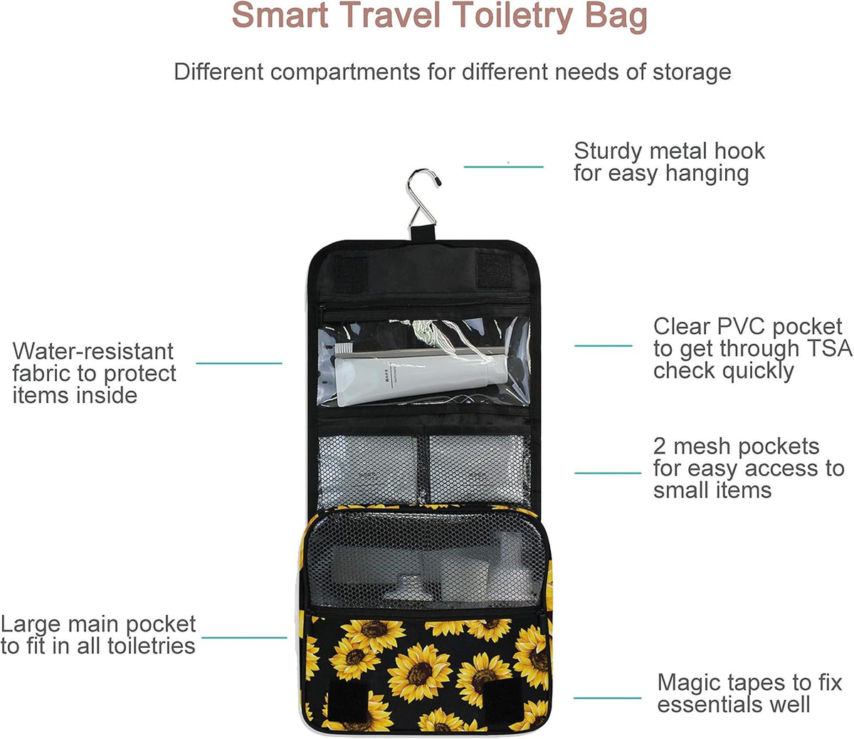 Hanging Travel Toiletry Bag Kit Makeup Case Cosmetics Organizer for Men Women - Colors A