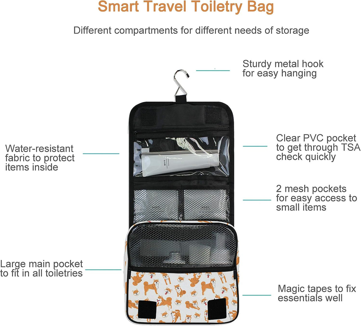Hanging Travel Toiletry Bag Kit Makeup Case Cosmetics Organizer for Men Women - Colors A