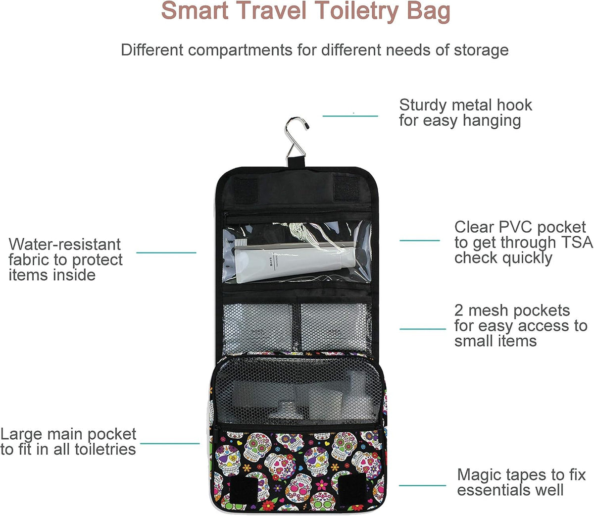 Hanging Travel Toiletry Bag Kit Makeup Case Cosmetics Organizer for Men Women - Colors A