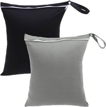 Travel Laundry Bags 2 Pack, Ideal for Travel, Gym and Swimming-Washable Waterproof Wet Dry Bags for Dirty Clothes, Bathing Suits and Swimsuits(black and grey)