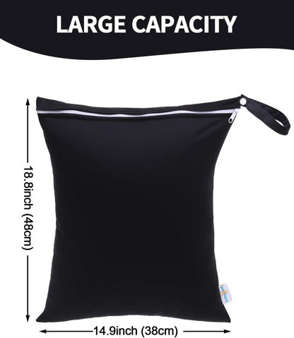 Travel Laundry Bags 2 Pack, Ideal for Travel, Gym and Swimming-Washable Waterproof Wet Dry Bags for Dirty Clothes, Bathing Suits and Swimsuits(black and grey)