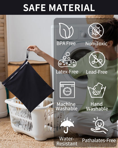 Travel Laundry Bags 2 Pack, Ideal for Travel, Gym and Swimming-Washable Waterproof Wet Dry Bags for Dirty Clothes, Bathing Suits and Swimsuits(black and grey)