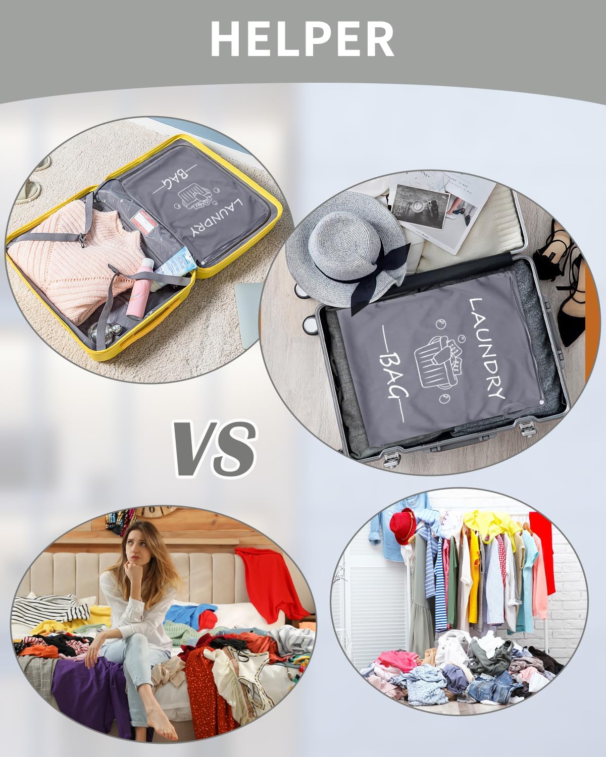 Travel Laundry Bags 2 Pack, Ideal for Travel, Gym and Swimming-Washable Waterproof Wet Dry Bags for Dirty Clothes, Bathing Suits and Swimsuits(black and grey)