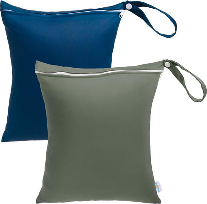 Travel Laundry Bags 2 Pack, Ideal for Travel, Gym and Swimming-Washable Waterproof Wet Dry Bags for Dirty Clothes, Bathing Suits and Swimsuits(black and grey)