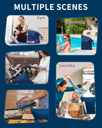 Travel Laundry Bags 2 Pack, Ideal for Travel, Gym and Swimming-Washable Waterproof Wet Dry Bags for Dirty Clothes, Bathing Suits and Swimsuits(black and grey)