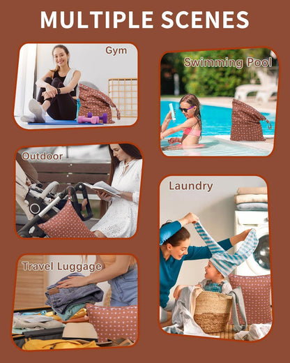 Travel Laundry Bags 2 Pack, Ideal for Travel, Gym and Swimming-Washable Waterproof Wet Dry Bags for Dirty Clothes, Bathing Suits and Swimsuits(black and grey)