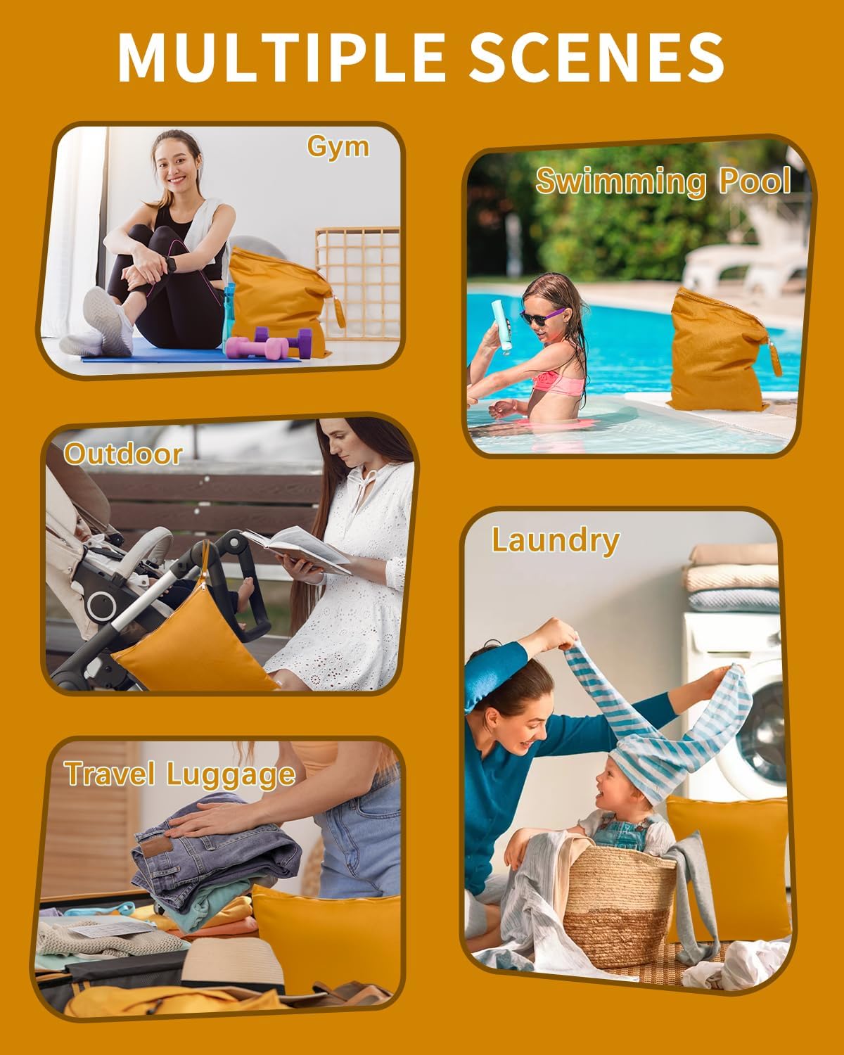 Travel Laundry Bags 2 Pack, Ideal for Travel, Gym and Swimming-Washable Waterproof Wet Dry Bags for Dirty Clothes, Bathing Suits and Swimsuits(black and grey)