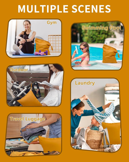 Travel Laundry Bags 2 Pack, Ideal for Travel, Gym and Swimming-Washable Waterproof Wet Dry Bags for Dirty Clothes, Bathing Suits and Swimsuits(black and grey)