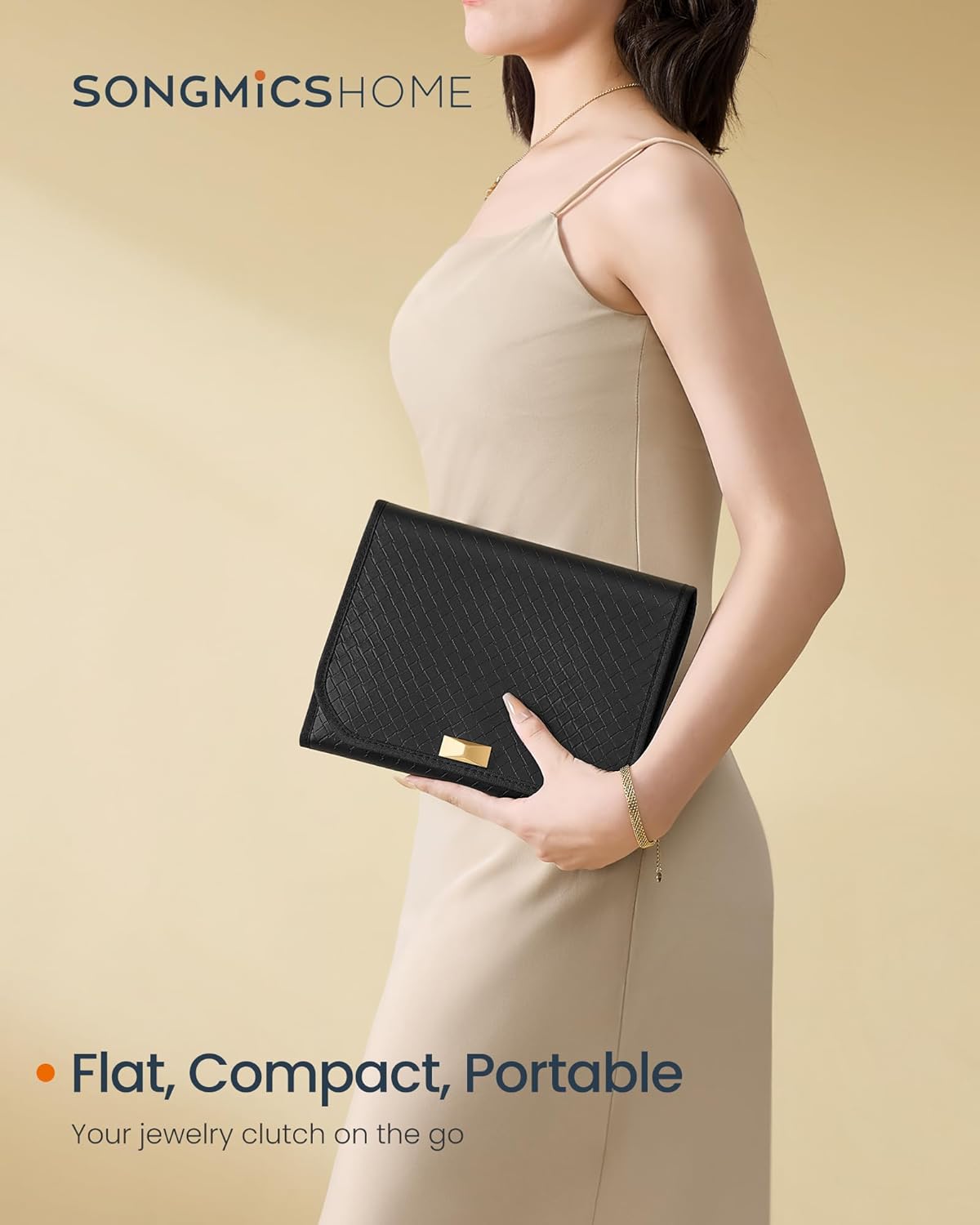 Travel Jewelry Case, Jewelry Organizer Box with Mirror, Jewelry Pouch, Woven Embossed PU Leather, Portable Jewelry Storage, Gift Idea, Cloud White UJBC197W01