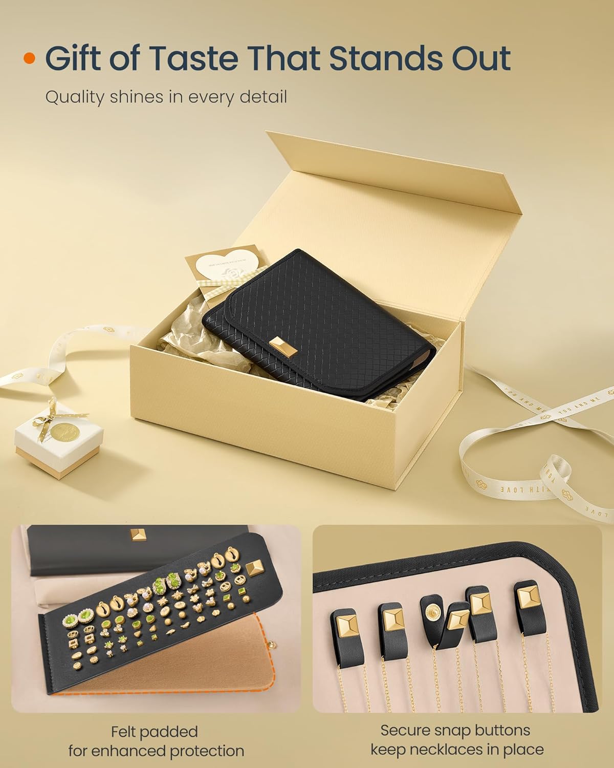 Travel Jewelry Case, Jewelry Organizer Box with Mirror, Jewelry Pouch, Woven Embossed PU Leather, Portable Jewelry Storage, Gift Idea, Cloud White UJBC197W01