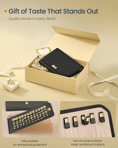 Travel Jewelry Case, Jewelry Organizer Box with Mirror, Jewelry Pouch, Woven Embossed PU Leather, Portable Jewelry Storage, Gift Idea, Cloud White UJBC197W01