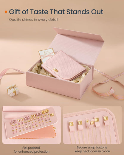 Travel Jewelry Case, Jewelry Organizer Box with Mirror, Jewelry Pouch, Woven Embossed PU Leather, Portable Jewelry Storage, Gift Idea, Cloud White UJBC197W01