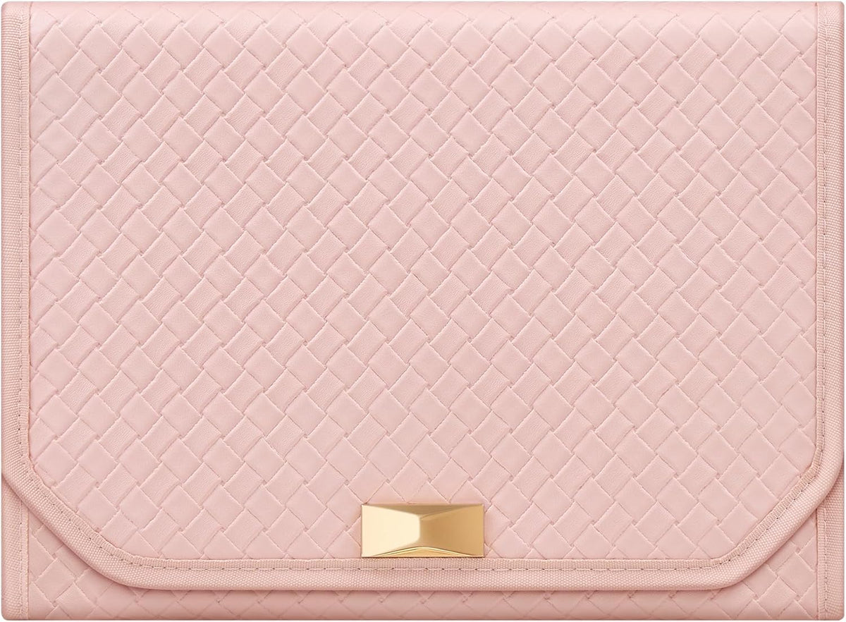 Travel Jewelry Case, Jewelry Organizer Box with Mirror, Jewelry Pouch, Woven Embossed PU Leather, Portable Jewelry Storage, Gift Idea, Cloud White UJBC197W01