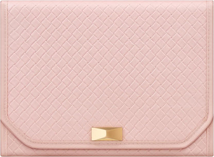 Travel Jewelry Case, Jewelry Organizer Box with Mirror, Jewelry Pouch, Woven Embossed PU Leather, Portable Jewelry Storage, Gift Idea, Cloud White UJBC197W01