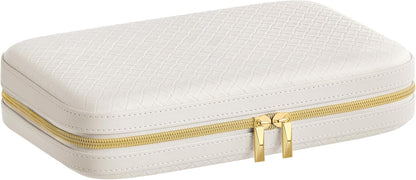 Travel Jewelry Case, Jewelry Organizer Box with Mirror, Jewelry Pouch, Woven Embossed PU Leather, Portable Jewelry Storage, Gift Idea, Cloud White UJBC197W01