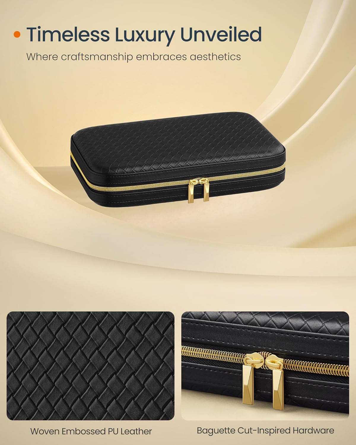 Travel Jewelry Case, Jewelry Organizer Box with Mirror, Jewelry Pouch, Woven Embossed PU Leather, Portable Jewelry Storage, Gift Idea, Cloud White UJBC197W01