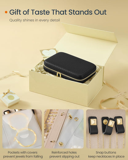 Travel Jewelry Case, Jewelry Organizer Box with Mirror, Jewelry Pouch, Woven Embossed PU Leather, Portable Jewelry Storage, Gift Idea, Cloud White UJBC197W01