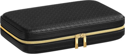 Travel Jewelry Case, Jewelry Organizer Box with Mirror, Jewelry Pouch, Woven Embossed PU Leather, Portable Jewelry Storage, Gift Idea, Cloud White UJBC197W01