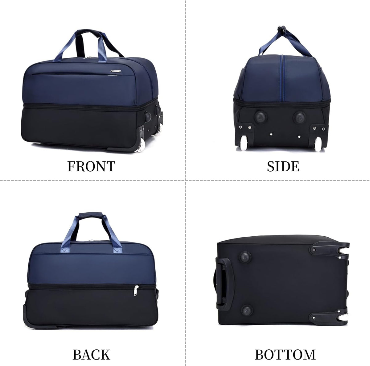 Expandable Rolling Duffel Bag with Wheels, Lightweight Roller Travel Tote for Women Men, Carry On Overnight Weekend Bag for Business Trip Travel