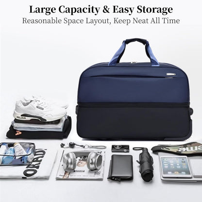 Expandable Rolling Duffel Bag with Wheels, Lightweight Roller Travel Tote for Women Men, Carry On Overnight Weekend Bag for Business Trip Travel