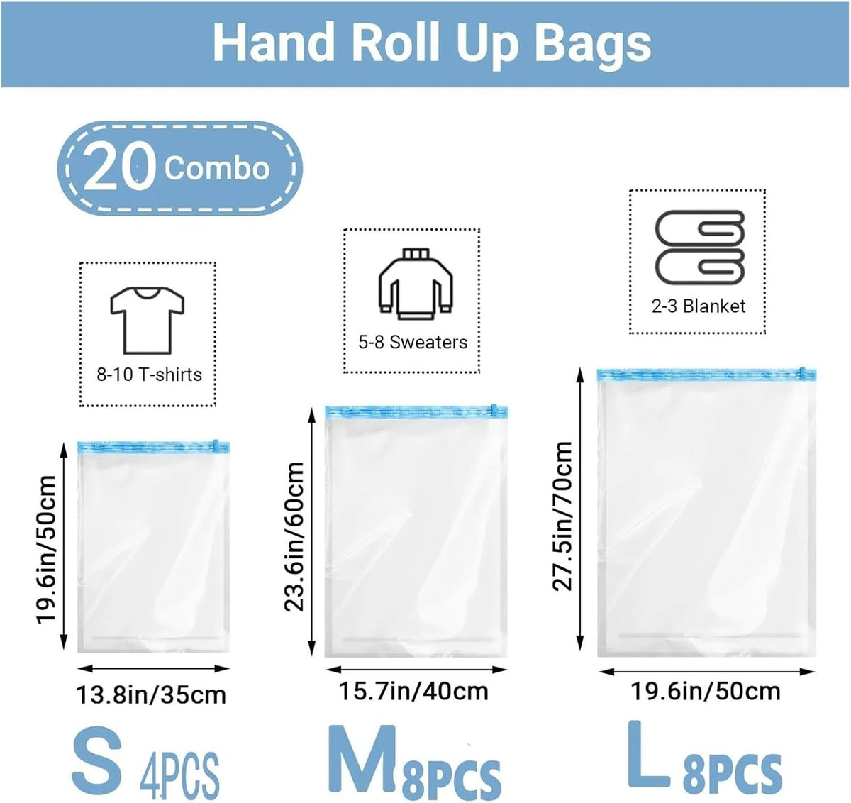 Travel Compression Bags, Roll Up Space Saver for Luggage, Cruise Ship Essentials Cothes(S)
