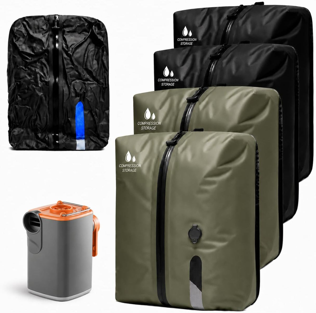 4PCS Travel Pack Vacuum Kit, Space Saver Packing Cubes for Carry-On, 17L | With Wireless Pump, Reusable Space Saver Compression Packing Cubes, For Clothes, For Travel, Odor & Waterproof Anti-Rip