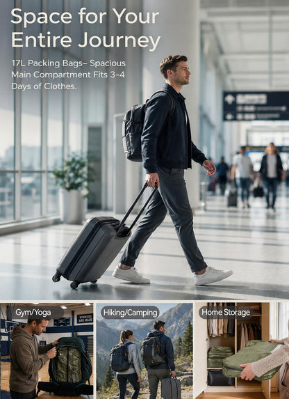 4PCS Travel Pack Vacuum Kit, Space Saver Packing Cubes for Carry-On, 17L | With Wireless Pump, Reusable Space Saver Compression Packing Cubes, For Clothes, For Travel, Odor & Waterproof Anti-Rip