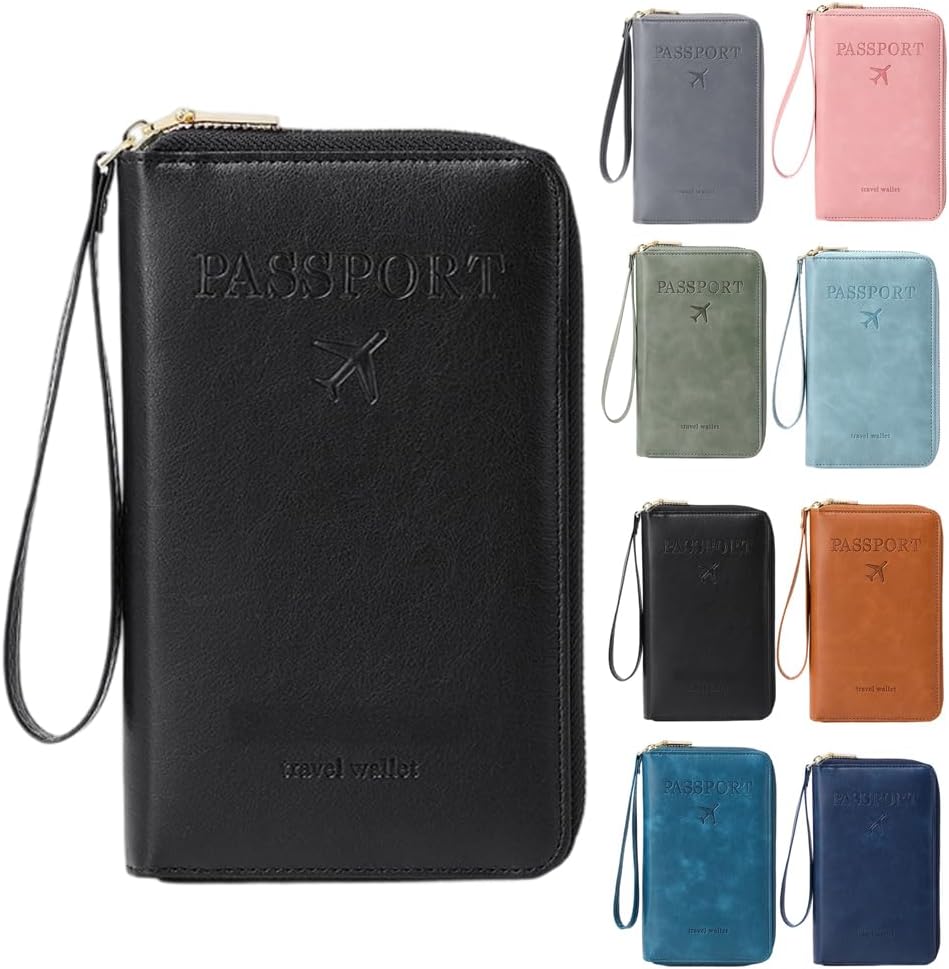 RFID Passport Holder for Wallet,RFID Blocking Document Organizer Clutch Bag, Credit Cards Case Cover Travel Wallet (Pink)