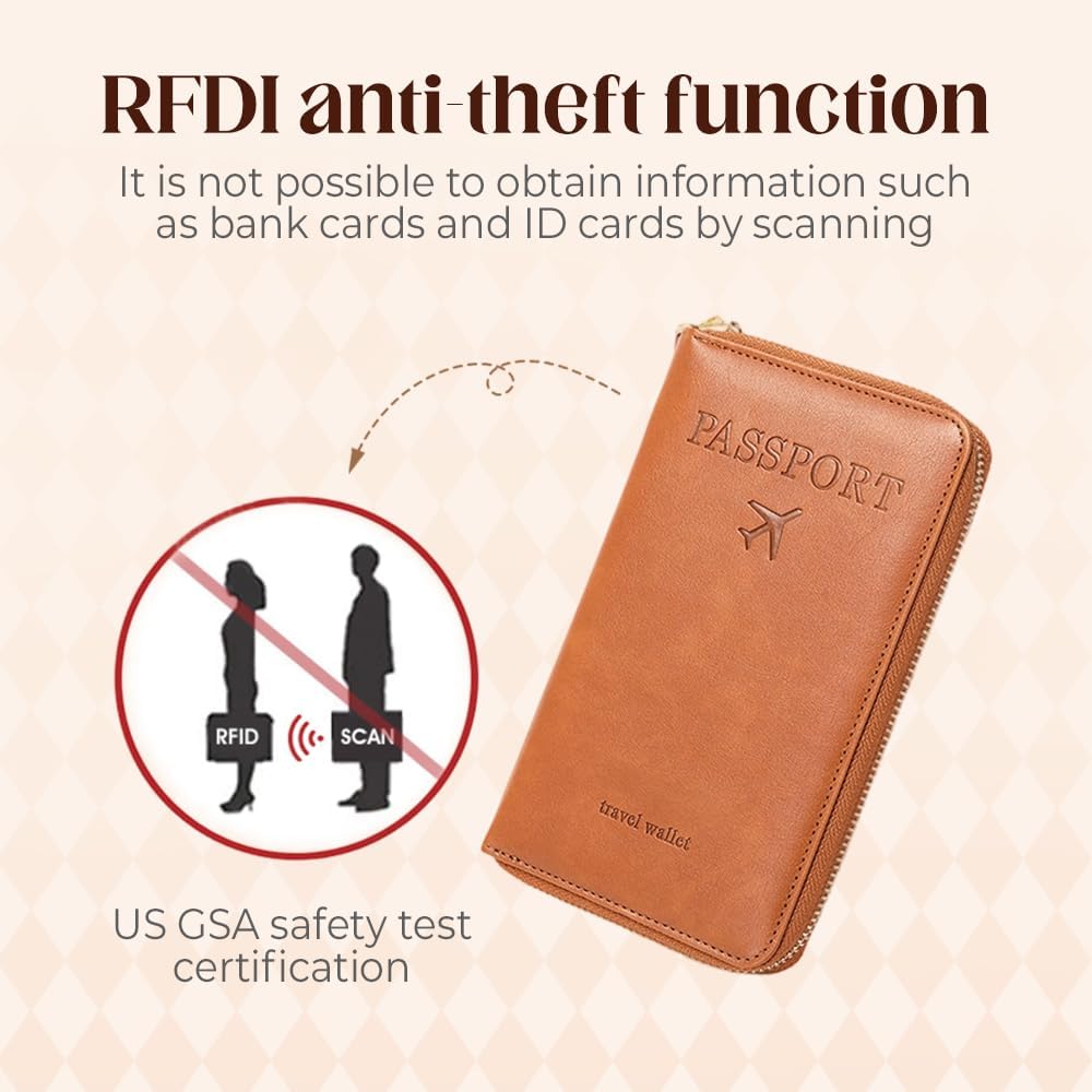 RFID Passport Holder for Wallet,RFID Blocking Document Organizer Clutch Bag, Credit Cards Case Cover Travel Wallet (Pink)