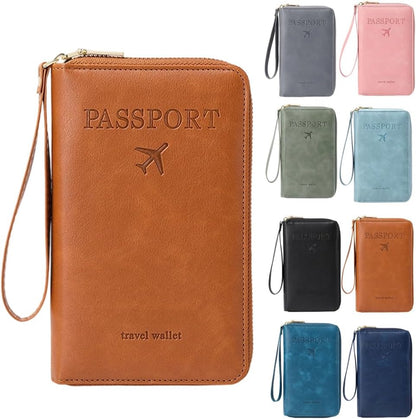RFID Passport Holder for Wallet,RFID Blocking Document Organizer Clutch Bag, Credit Cards Case Cover Travel Wallet (Pink)