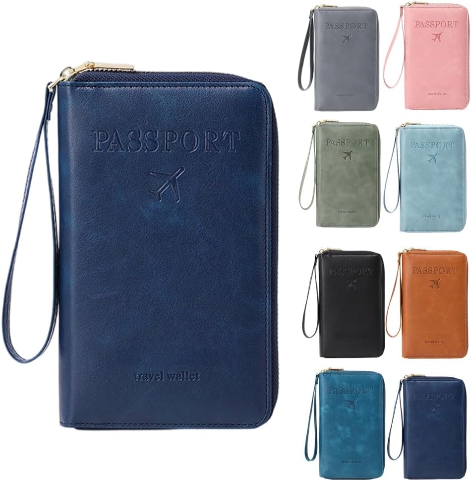 RFID Passport Holder for Wallet,RFID Blocking Document Organizer Clutch Bag, Credit Cards Case Cover Travel Wallet (Pink)