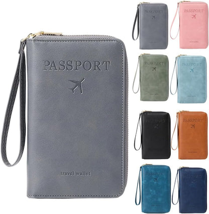 RFID Passport Holder for Wallet,RFID Blocking Document Organizer Clutch Bag, Credit Cards Case Cover Travel Wallet (Pink)