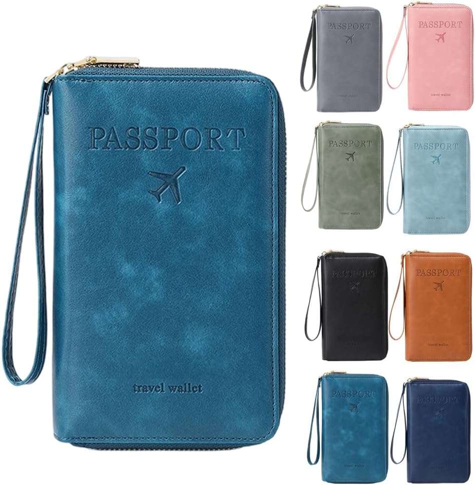 RFID Passport Holder for Wallet,RFID Blocking Document Organizer Clutch Bag, Credit Cards Case Cover Travel Wallet (Pink)