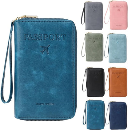 RFID Passport Holder for Wallet,RFID Blocking Document Organizer Clutch Bag, Credit Cards Case Cover Travel Wallet (Pink)
