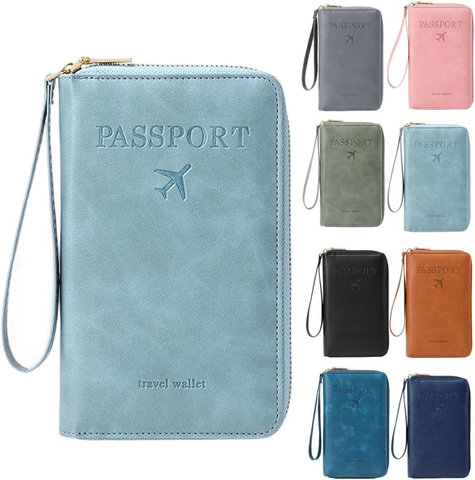 RFID Passport Holder for Wallet,RFID Blocking Document Organizer Clutch Bag, Credit Cards Case Cover Travel Wallet (Pink)