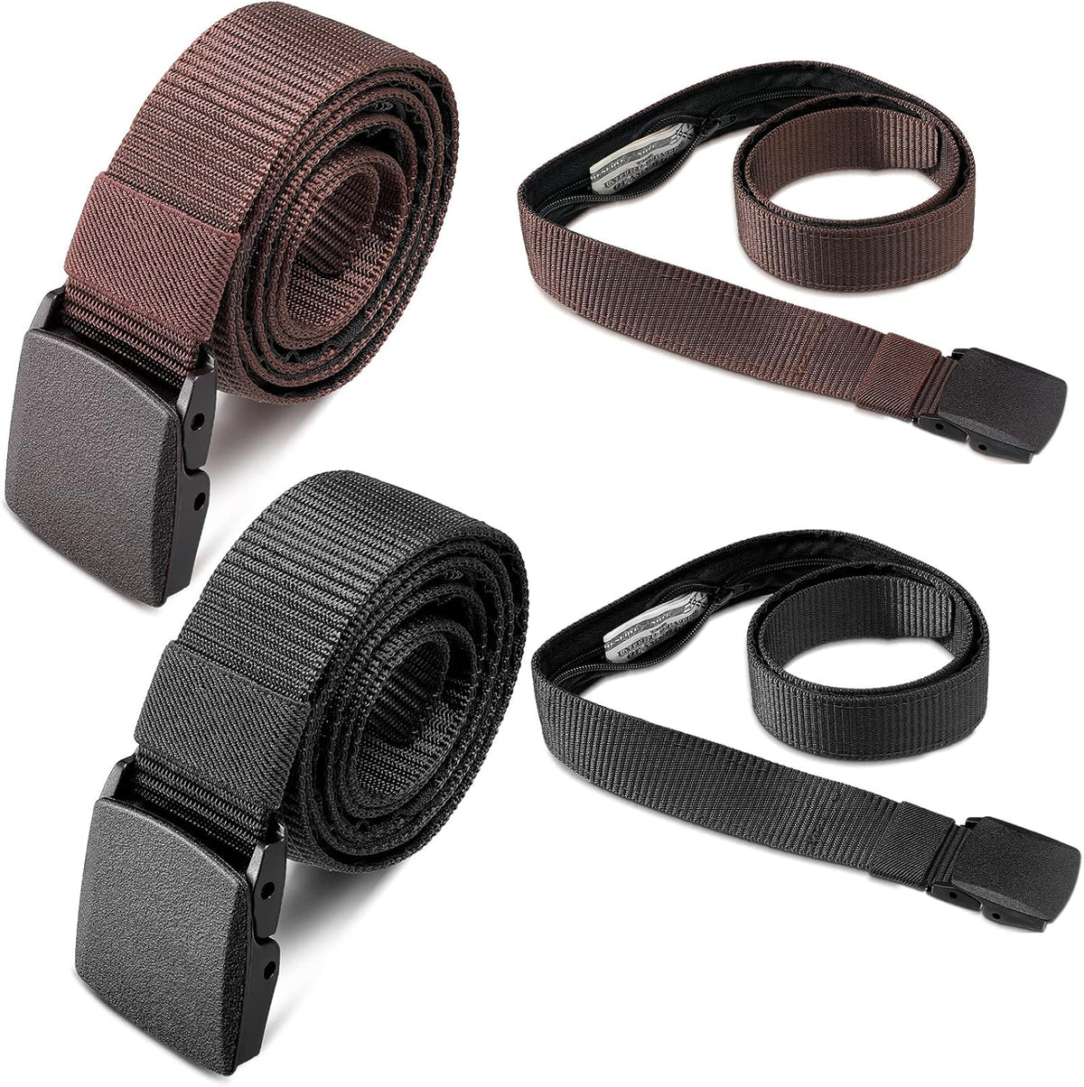 2 Pcs Money Belts for Travel for Men with Hidden Money Pocket Travel Security Belt Nylon Anti Theft Wallet with Plastic Buckle for Dad Business Outdoor Work Boyfriend, Coffee and Black