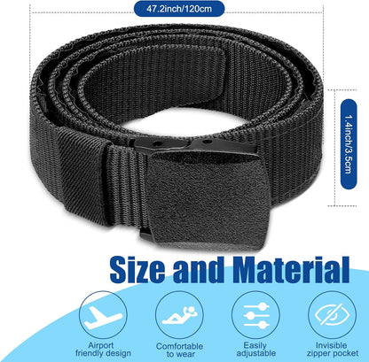 2 Pcs Money Belts for Travel for Men with Hidden Money Pocket Travel Security Belt Nylon Anti Theft Wallet with Plastic Buckle for Dad Business Outdoor Work Boyfriend, Coffee and Black