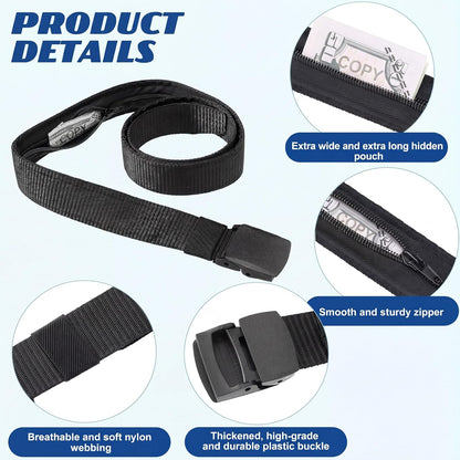 2 Pcs Money Belts for Travel for Men with Hidden Money Pocket Travel Security Belt Nylon Anti Theft Wallet with Plastic Buckle for Dad Business Outdoor Work Boyfriend, Coffee and Black