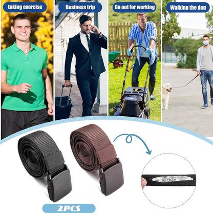 2 Pcs Money Belts for Travel for Men with Hidden Money Pocket Travel Security Belt Nylon Anti Theft Wallet with Plastic Buckle for Dad Business Outdoor Work Boyfriend, Coffee and Black