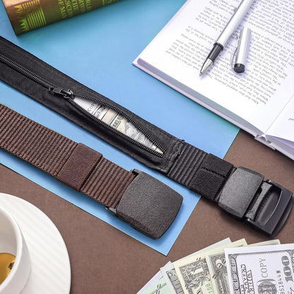 2 Pcs Money Belts for Travel for Men with Hidden Money Pocket Travel Security Belt Nylon Anti Theft Wallet with Plastic Buckle for Dad Business Outdoor Work Boyfriend, Coffee and Black