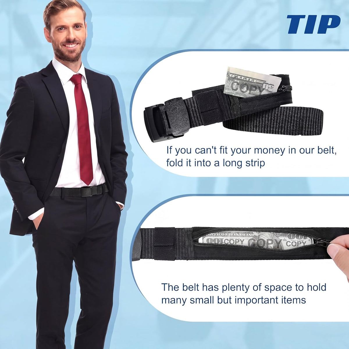 2 Pcs Money Belts for Travel for Men with Hidden Money Pocket Travel Security Belt Nylon Anti Theft Wallet with Plastic Buckle for Dad Business Outdoor Work Boyfriend, Coffee and Black