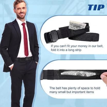 2 Pcs Money Belts for Travel for Men with Hidden Money Pocket Travel Security Belt Nylon Anti Theft Wallet with Plastic Buckle for Dad Business Outdoor Work Boyfriend, Coffee and Black
