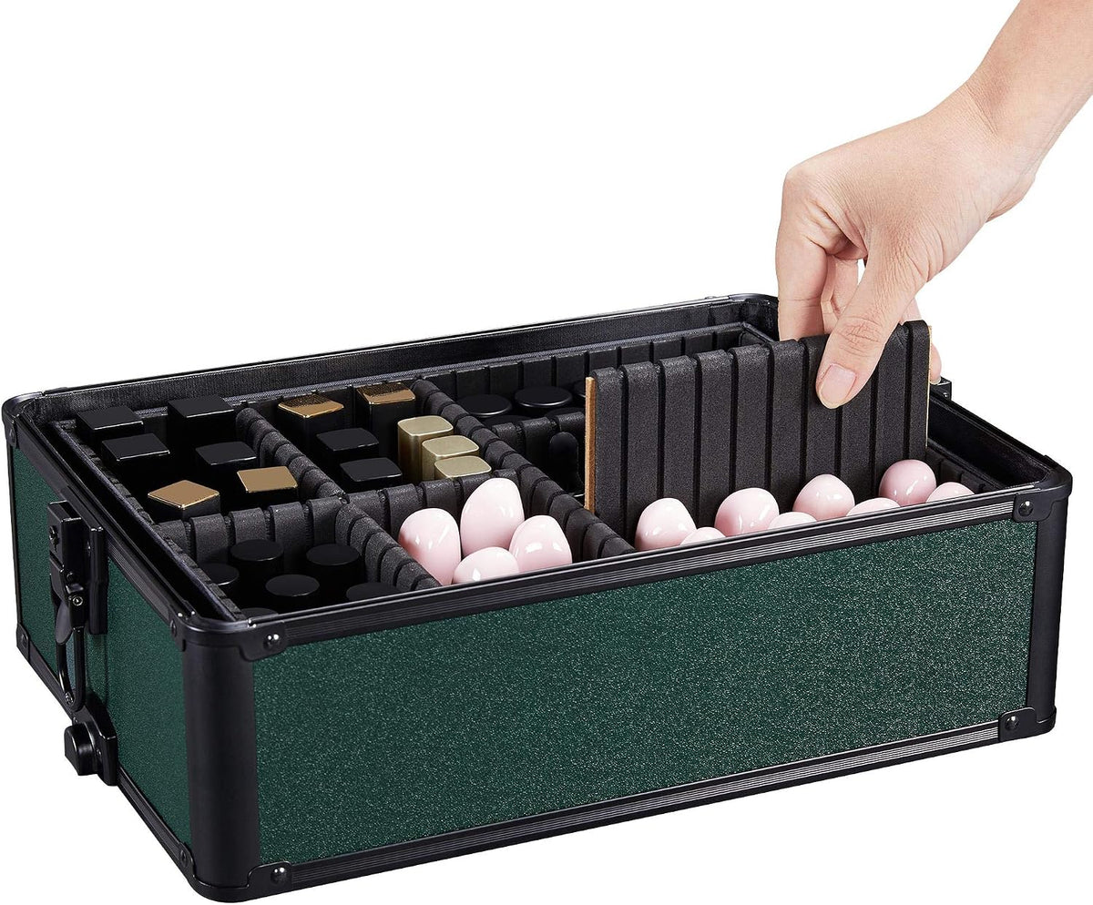 5 in 1 Rolling Makeup Train Case, Lockable Black Cosmetology Cart | Extra large aluminum-trimmed nail storage cart with detachable tiers, a lipstick organizer, shoulder strap and smooth wheels