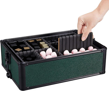 5 in 1 Rolling Makeup Train Case, Lockable Black Cosmetology Cart | Extra large aluminum-trimmed nail storage cart with detachable tiers, a lipstick organizer, shoulder strap and smooth wheels
