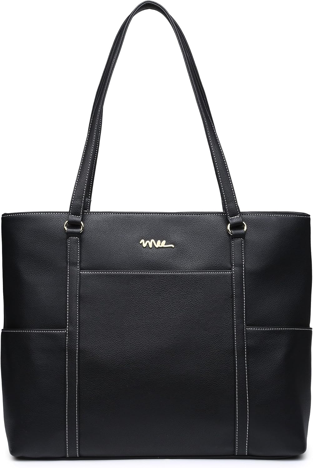 Classic Laptop Leather Tote Bag for 15 15.6 inch Notebook Computers Travel Carrying Bag with Smart Trolley Strap Design - Black