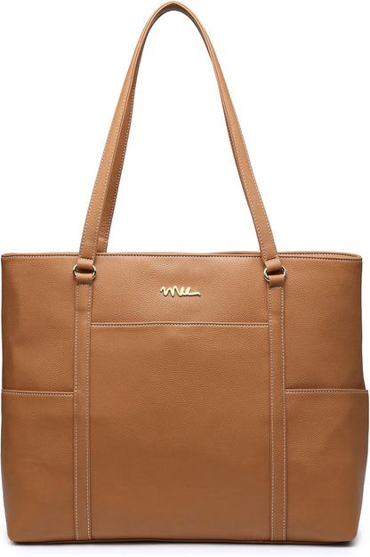 Classic Laptop Leather Tote Bag for 15 15.6 inch Notebook Computers Travel Carrying Bag with Smart Trolley Strap Design - Black