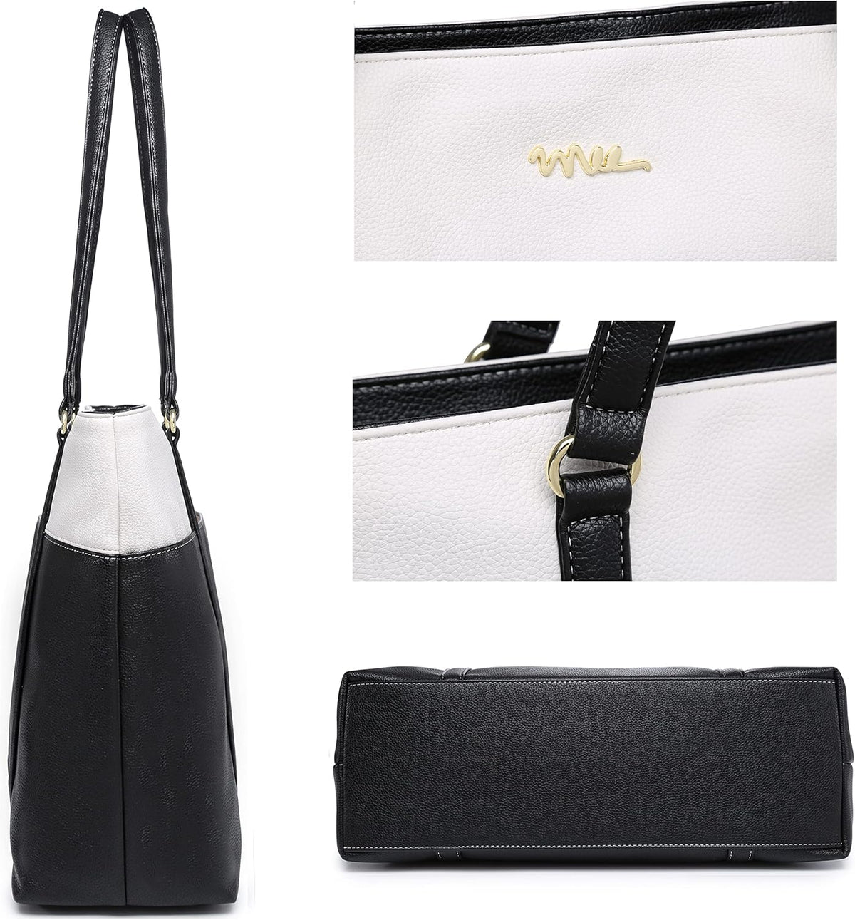 Classic Laptop Leather Tote Bag for 15 15.6 inch Notebook Computers Travel Carrying Bag with Smart Trolley Strap Design - Black