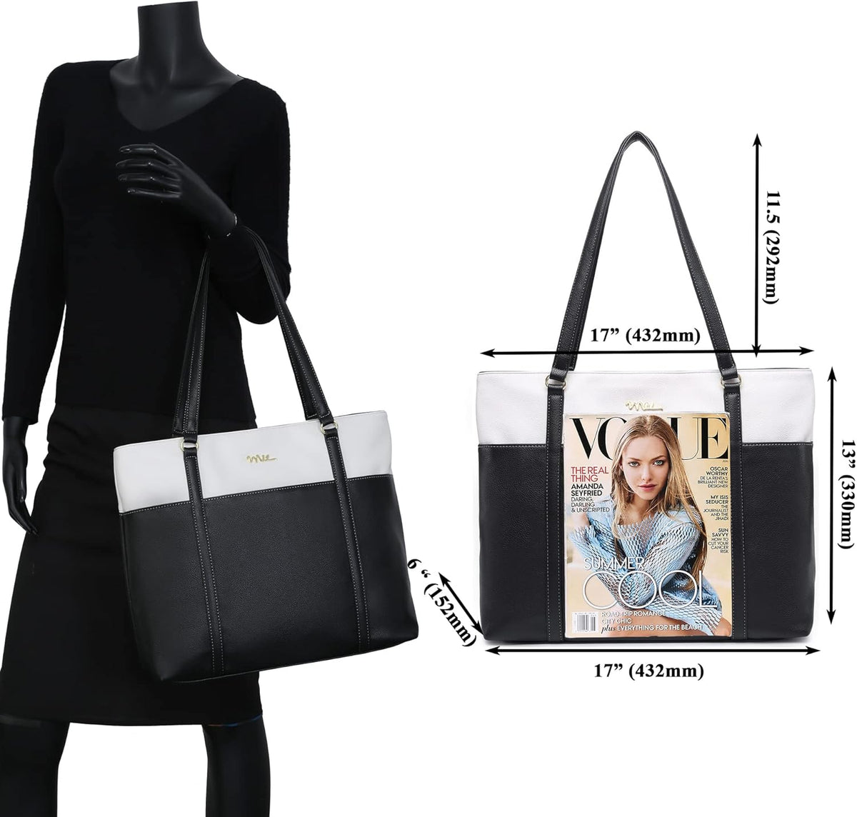 Classic Laptop Leather Tote Bag for 15 15.6 inch Notebook Computers Travel Carrying Bag with Smart Trolley Strap Design - Black