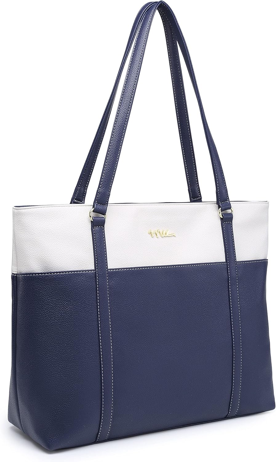 Classic Laptop Leather Tote Bag for 15 15.6 inch Notebook Computers Travel Carrying Bag with Smart Trolley Strap Design - Black